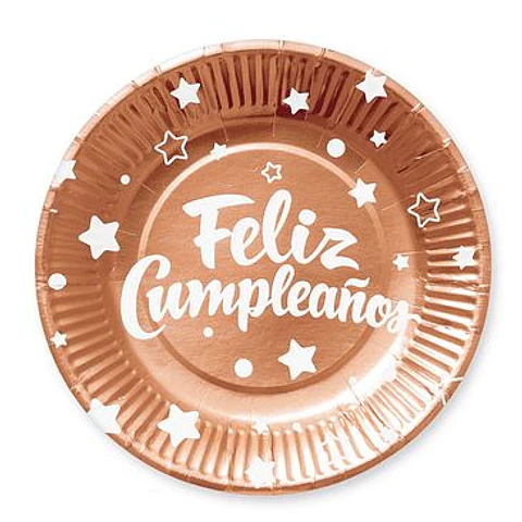 Platos feliz cumpleaños gold rosa x6