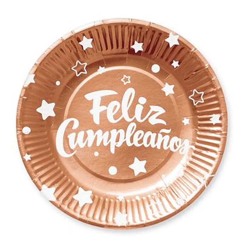 Platos feliz cumpleaños gold rosa x6 1