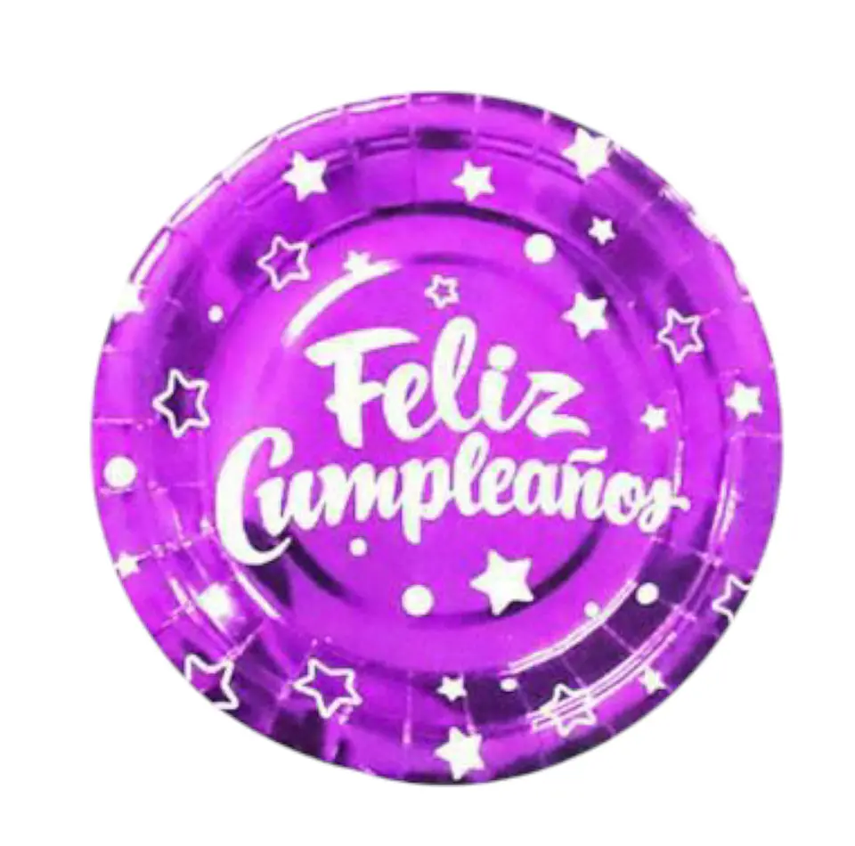 Platos feliz cumpleaños morado x6 1