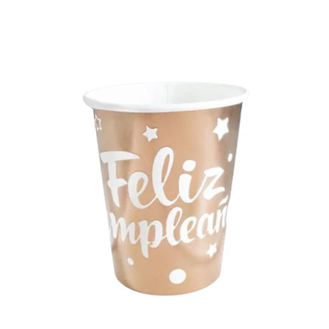 Vasos feliz cumpleaños gold rosa x6