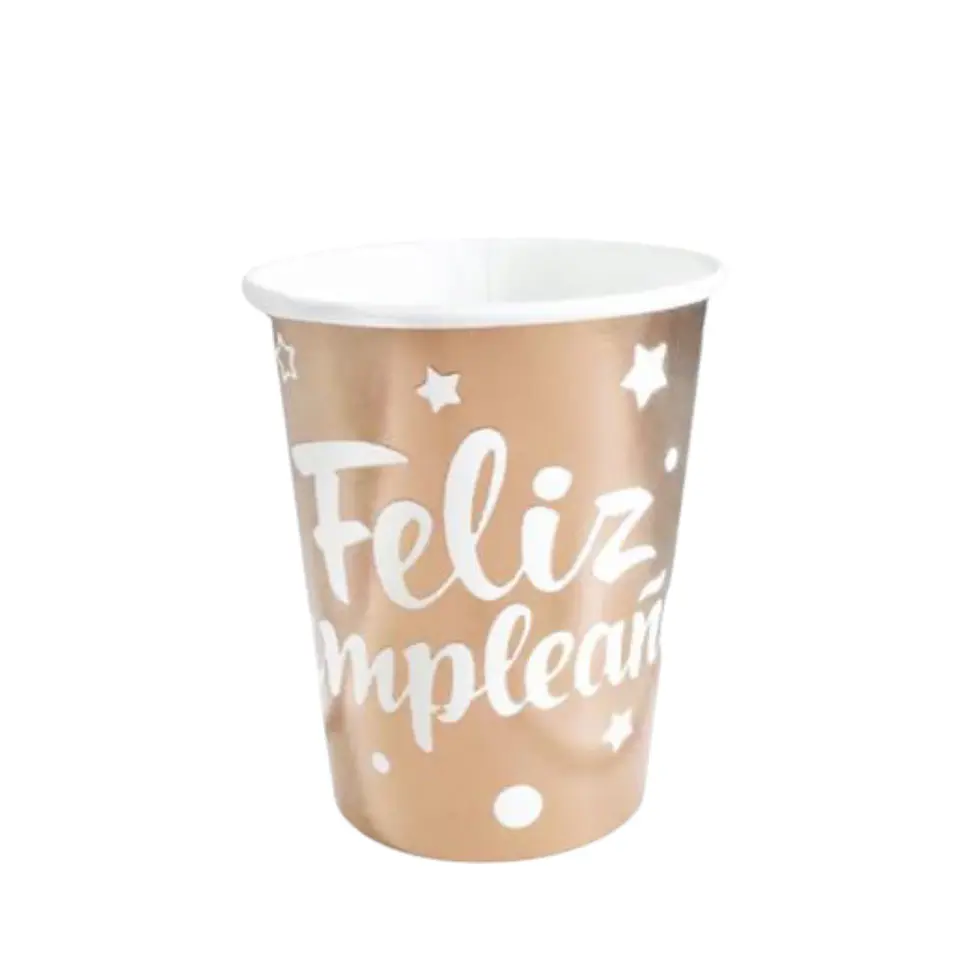 Vasos feliz cumpleaños gold rosa x6 1