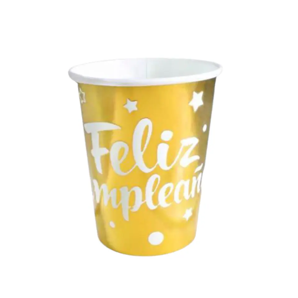 Vasos feliz cumpleaños dorado x6 1