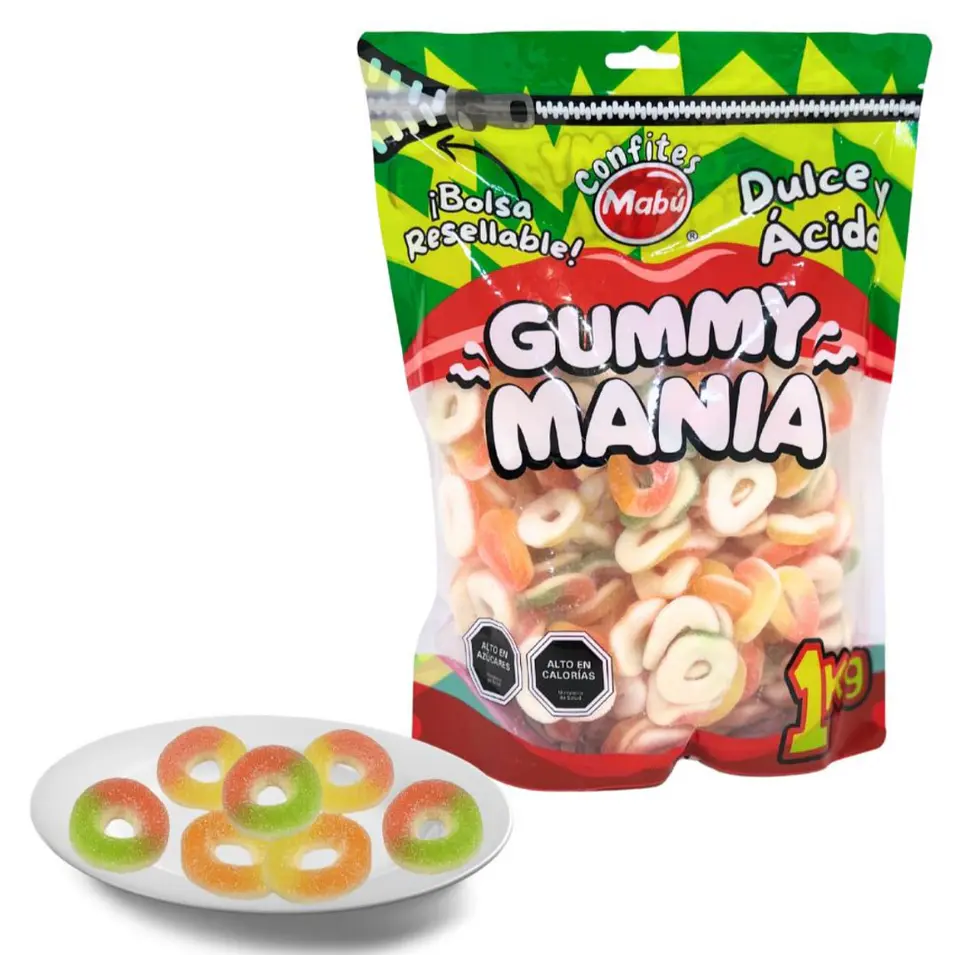 Gomitas aros dulce y ácidas bolsa grande 1kg  1