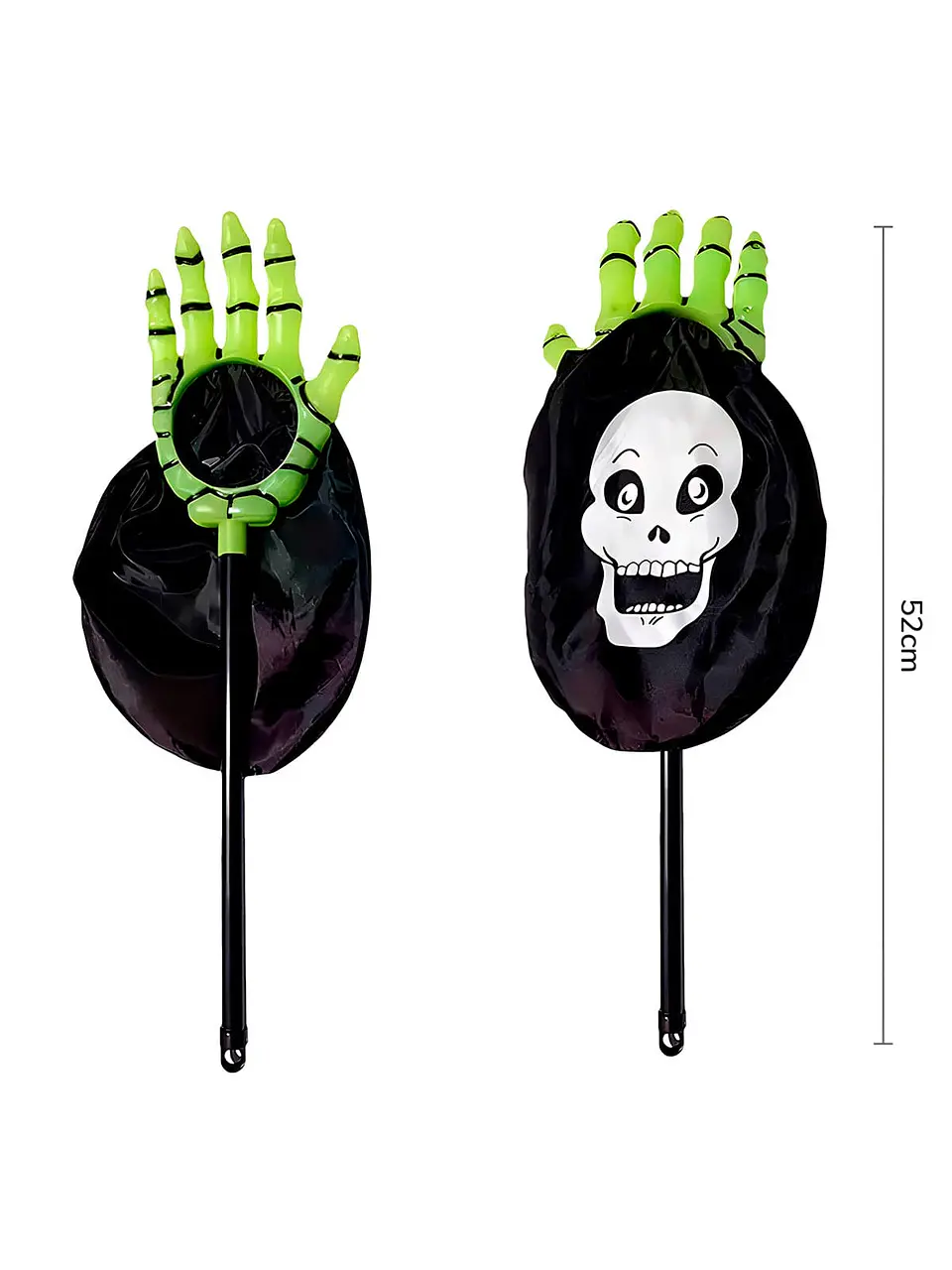 Mano con bolsa para dulces calavera verde 1