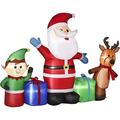 Viejo pascuero reno y duende inflable