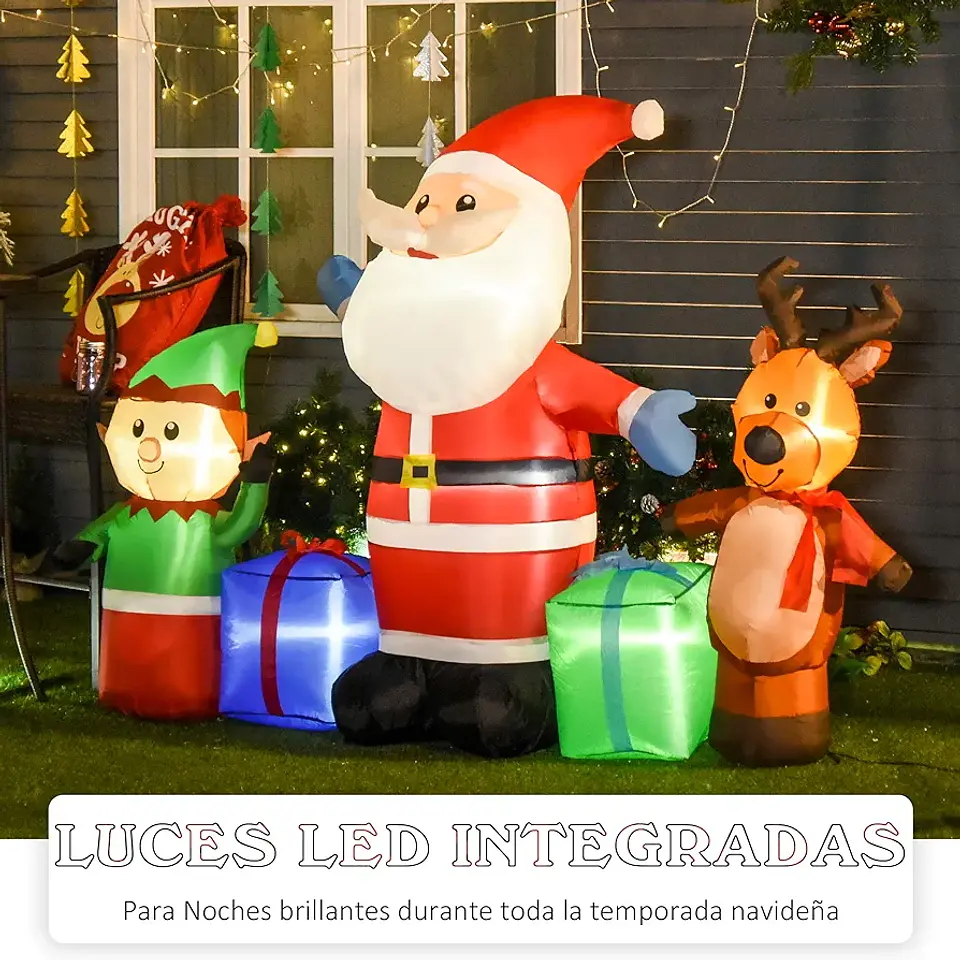 Viejo pascuero reno y duende inflable 6