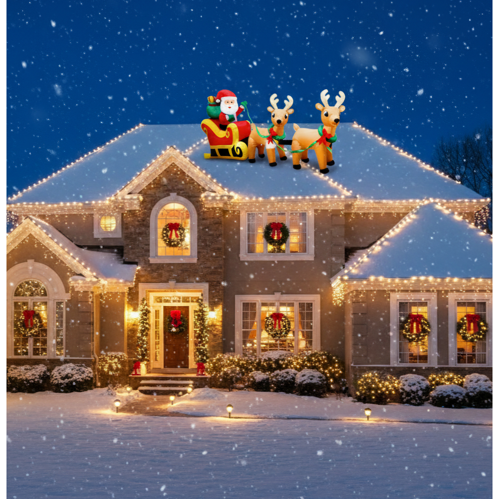 Trineo viejito pascuero y renos 240 cm