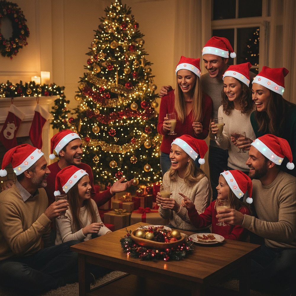 12 Gorros con luces LED para navidad 