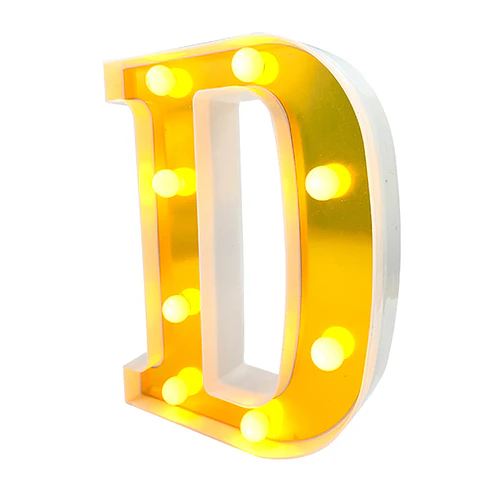 Letra D LED dorada 22 cm