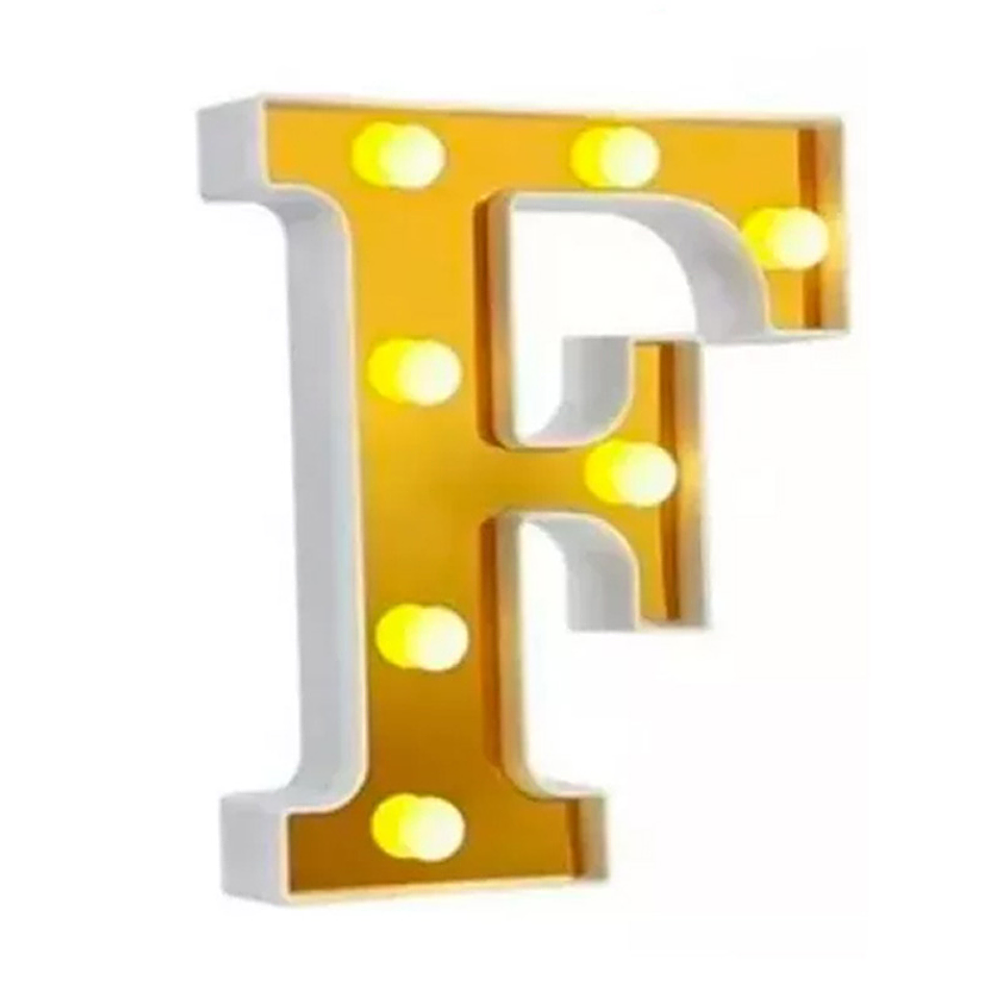 Letra F LED dorada 22 cm
