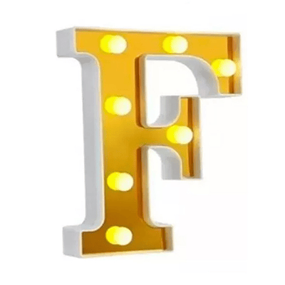 Letra F LED dorada 22 cm