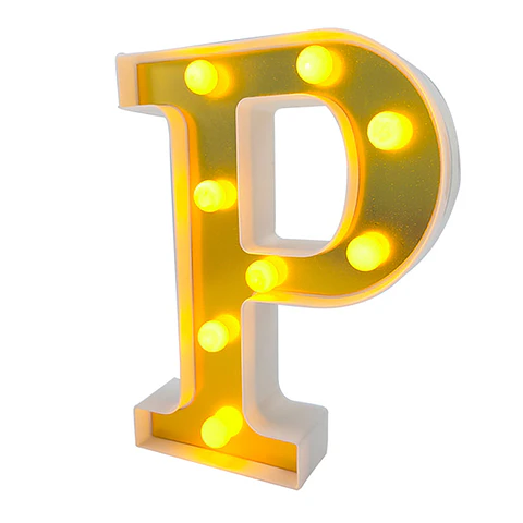 Letra P LED dorada 22 cm