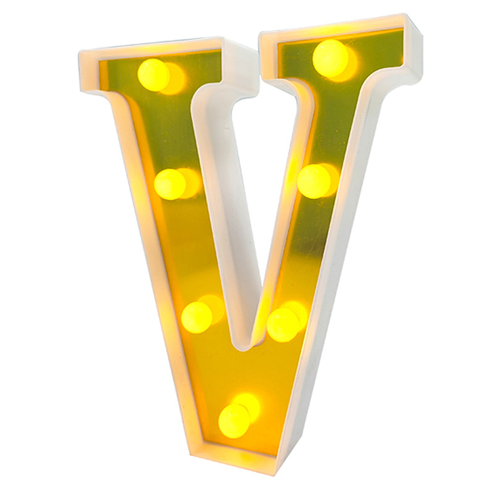 Letra V LED dorada 22 cm