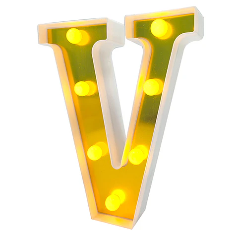 Letra V LED dorada 22 cm