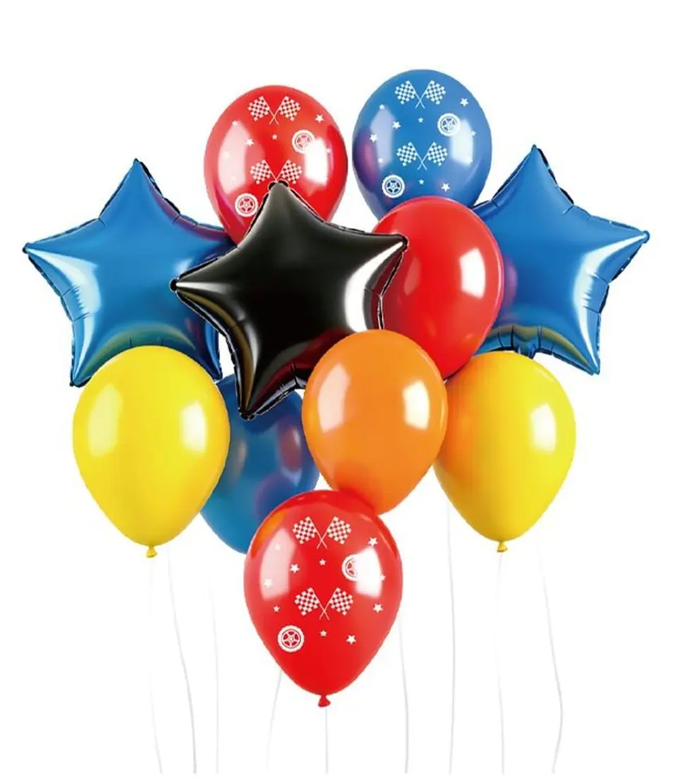 Set de globos decorativos carrera 12 unidades 1