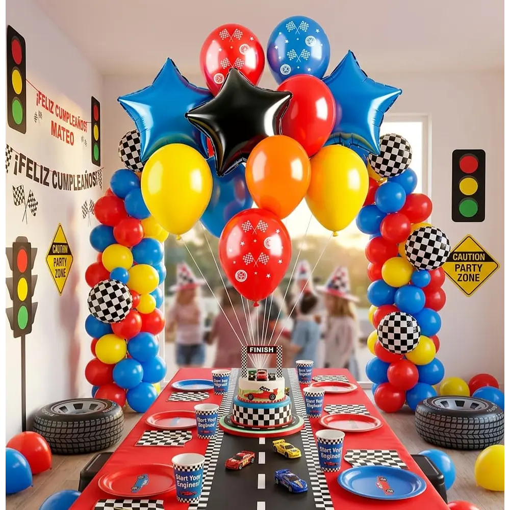 Set de globos decorativos carrera 12 unidades