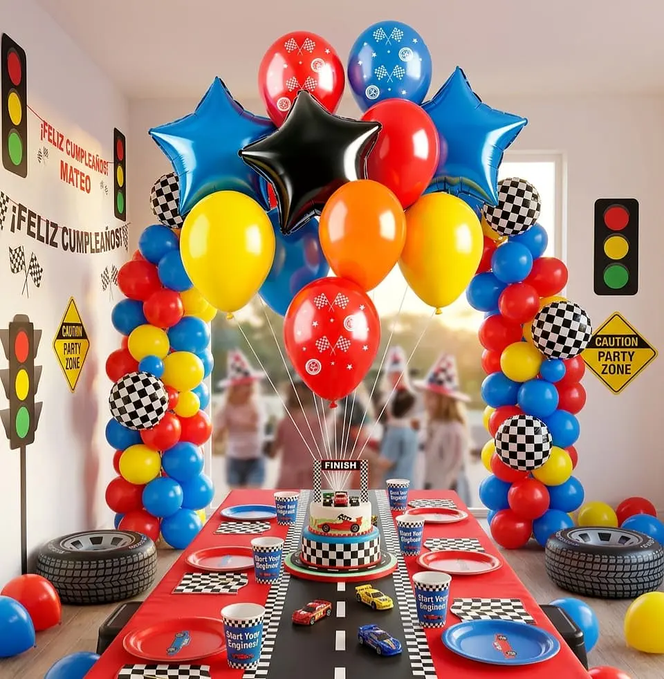 Set de globos decorativos carrera 12 unidades 2