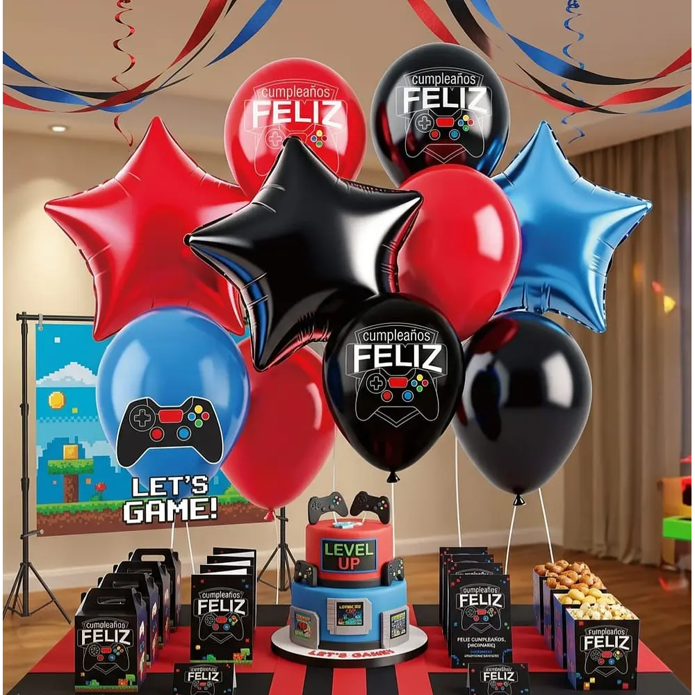 Set de globos decorativos video juegos 12 unidades