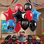 Set de globos decorativos video juegos 12 unidades