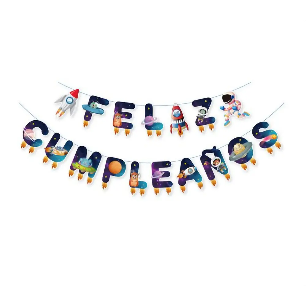 Guirnalda feliz cumpleaños astronautas