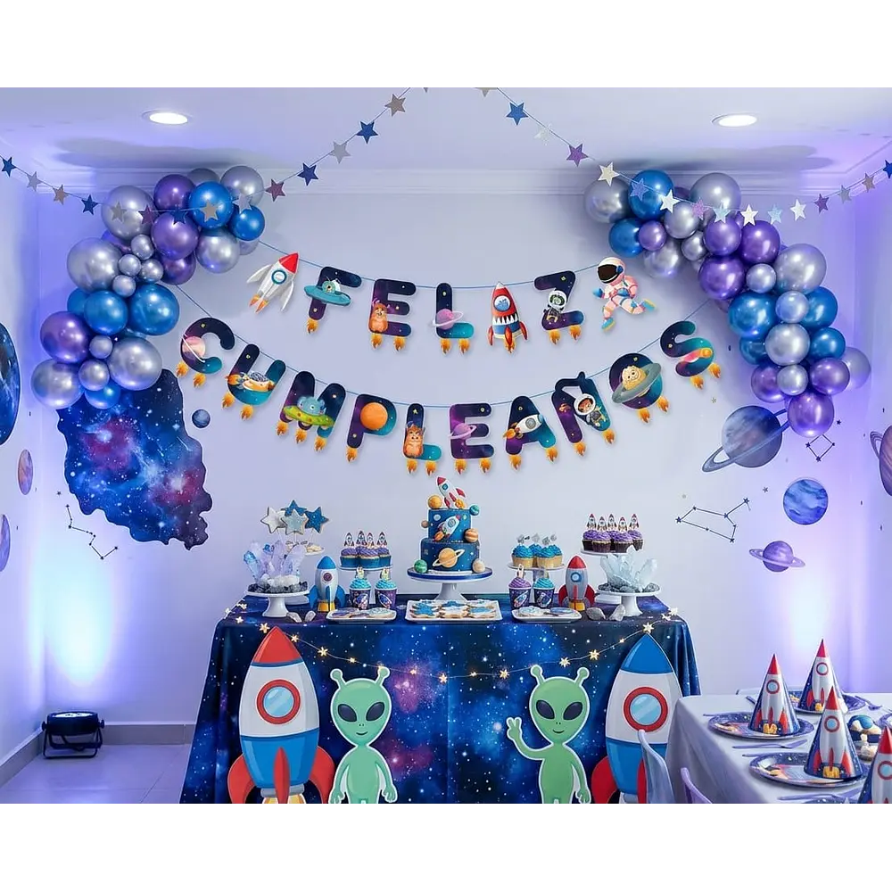 Guirnalda feliz cumpleaños astronautas
