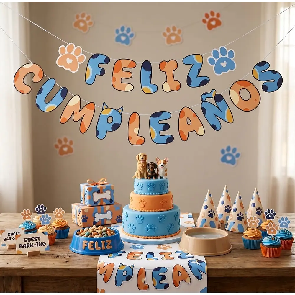 Guirnalda cumpleaños huellas perros y gatos