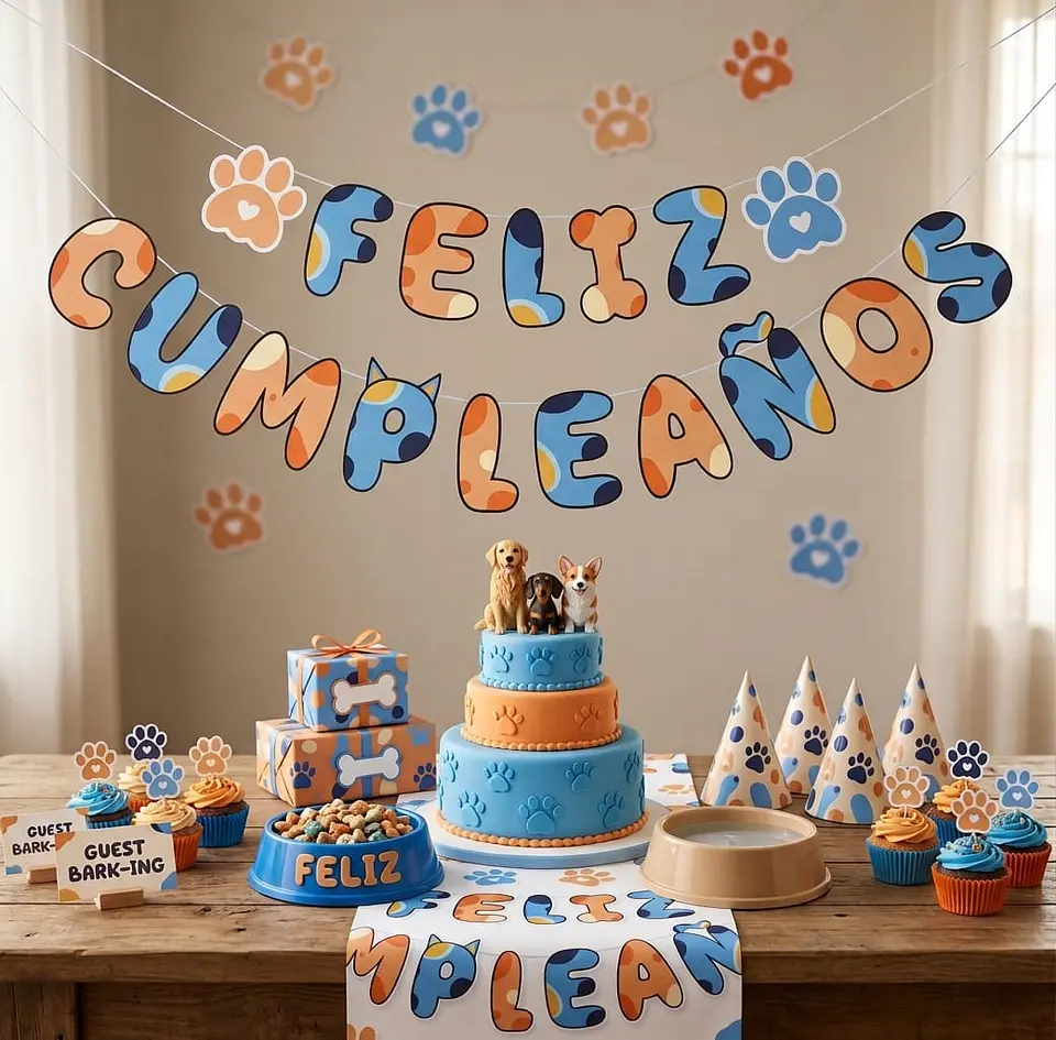 Guirnalda cumpleaños huellas perros y gatos 2