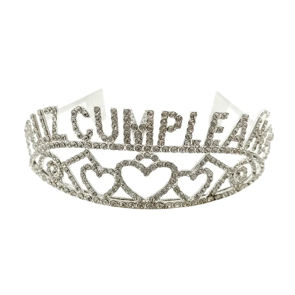 Corona metálica brillante feliz cumpleaños  1