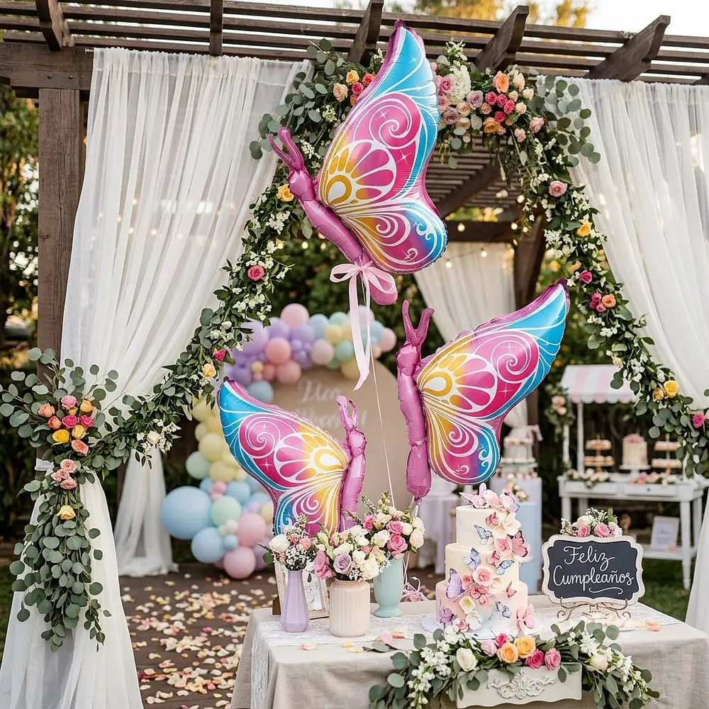 Globos metálicos mariposa 3 unidades 29 cm