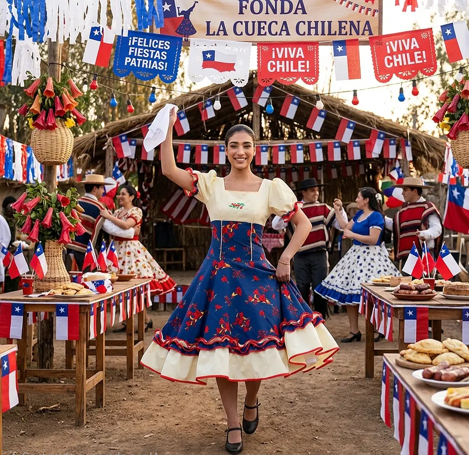 Vestido Huasa chinita floreado azul 2