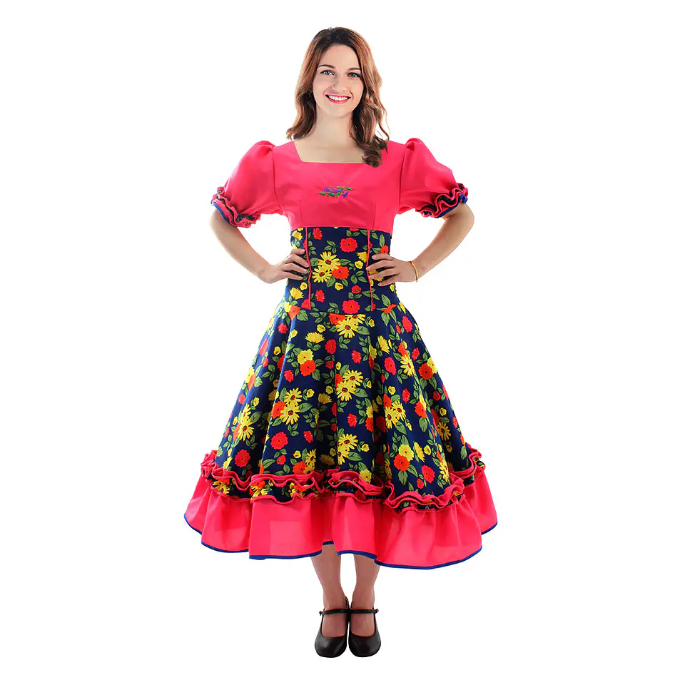 Vestido Huasa chinita floreado fucsia 1