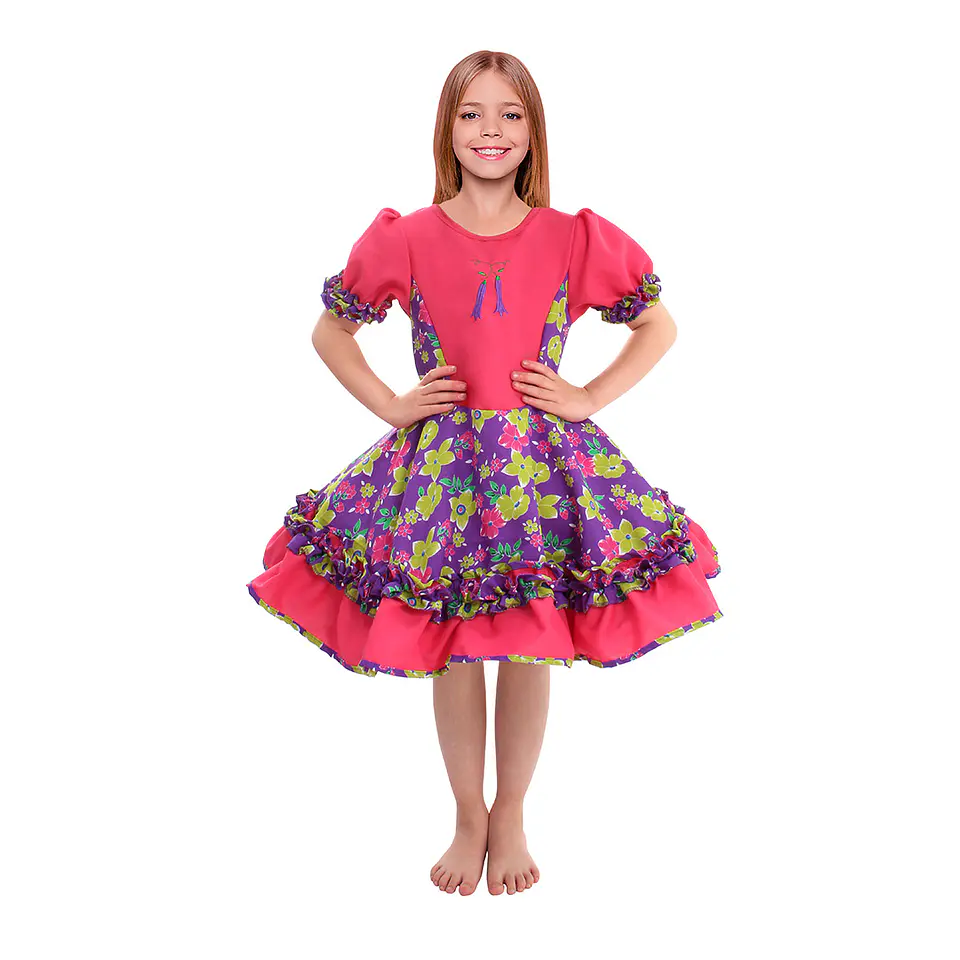 Vestido huasa chinita floreado lila infantil 1