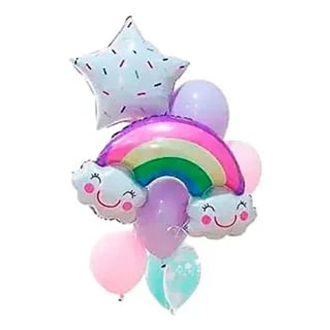 Set de globos unicornio arcoíris 9 unidades