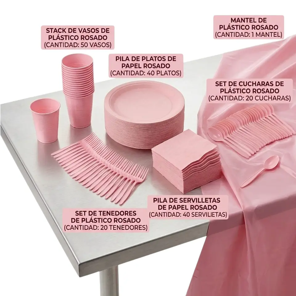 Pack decoración mesa rosa 170 artículos 1