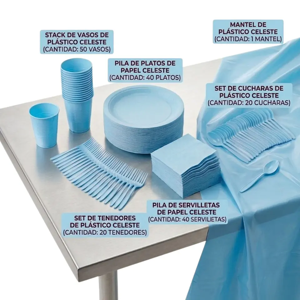 Pack decoración mesa celeste 170 artículos 1
