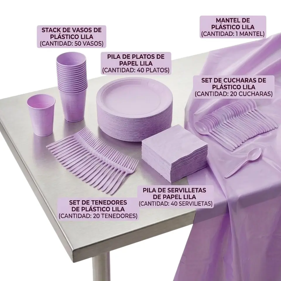 Pack decoración mesa lila 170 artículos 1