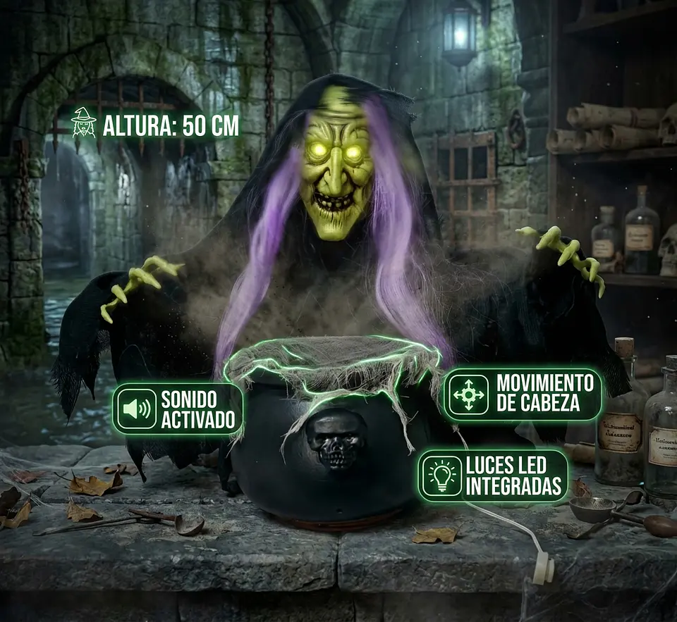 Bruja animatronic Halloween 50 cm 3