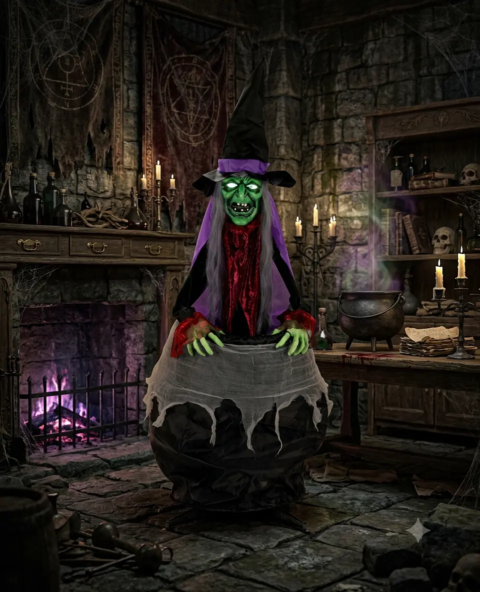 Brujita caldera animatronic 150 cm 2