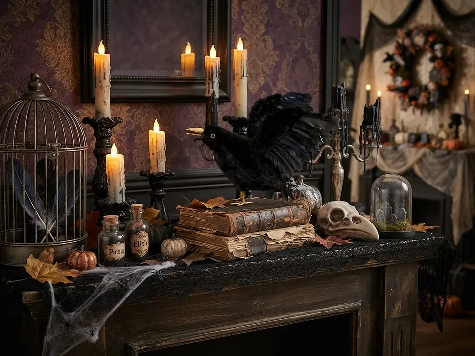 Adorno Halloween Cuervo Negro 25 Cm 2