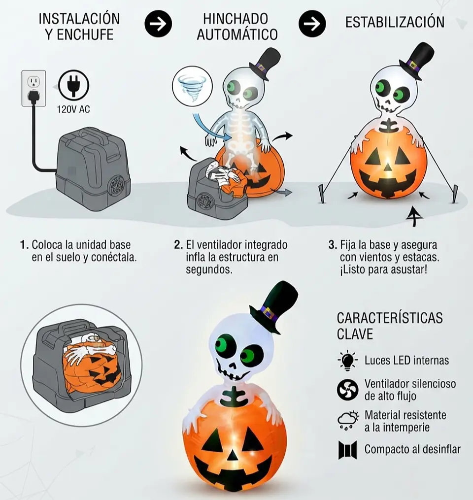 Calabaza calavera inflable 150 cm 2
