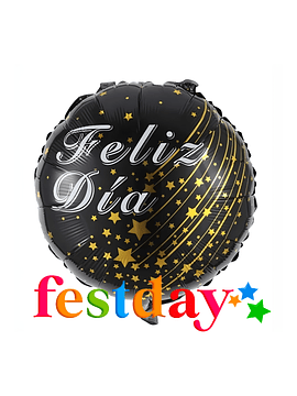 Globo Metálico Feliz Día Estrellas Doradas B-N