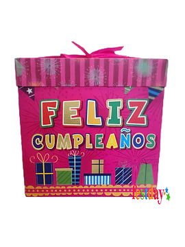 Caja de Regalo Feliz Cumpleaños Rosado  22x22 cms.