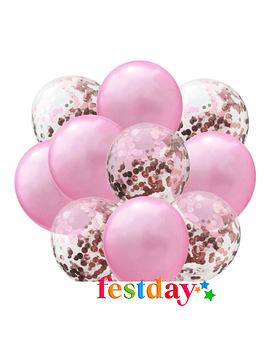 Decoración Globo Liso/ Confeti Rosado (10 pzas)