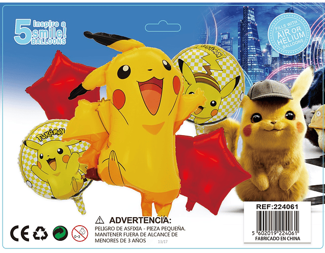 Set 5 globos Metalizados Pikachu Pokémon