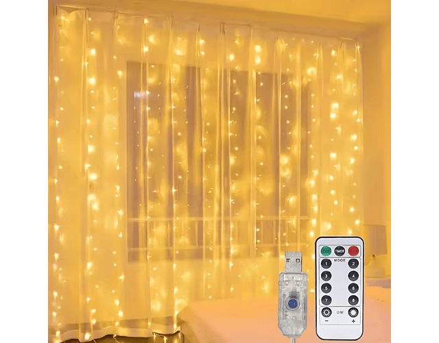 CORTINA BLANCO CÁLIDO 3X2 METROS USB CONTROL REMOTO 