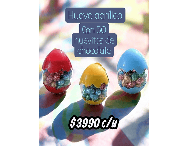 Huevo acrílico + 50 huevitos chocolate POR MAYOR 