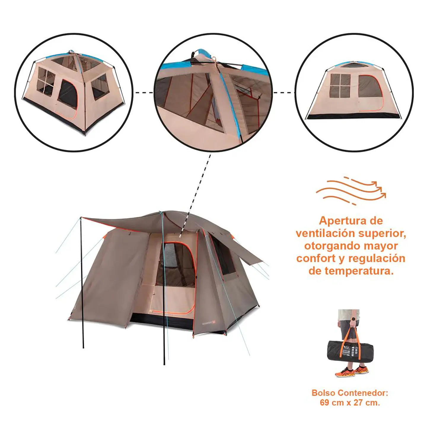 Carpa Quintay Vi 6 Personas Cubre Techo Largo 6