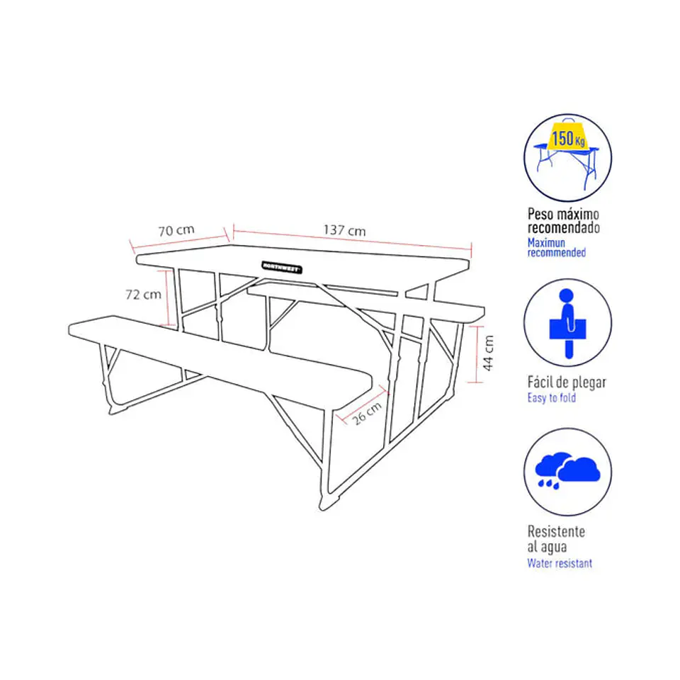 Set Mesa Y Bancos Plegables 137X70X72Cm Diseño Madera 2