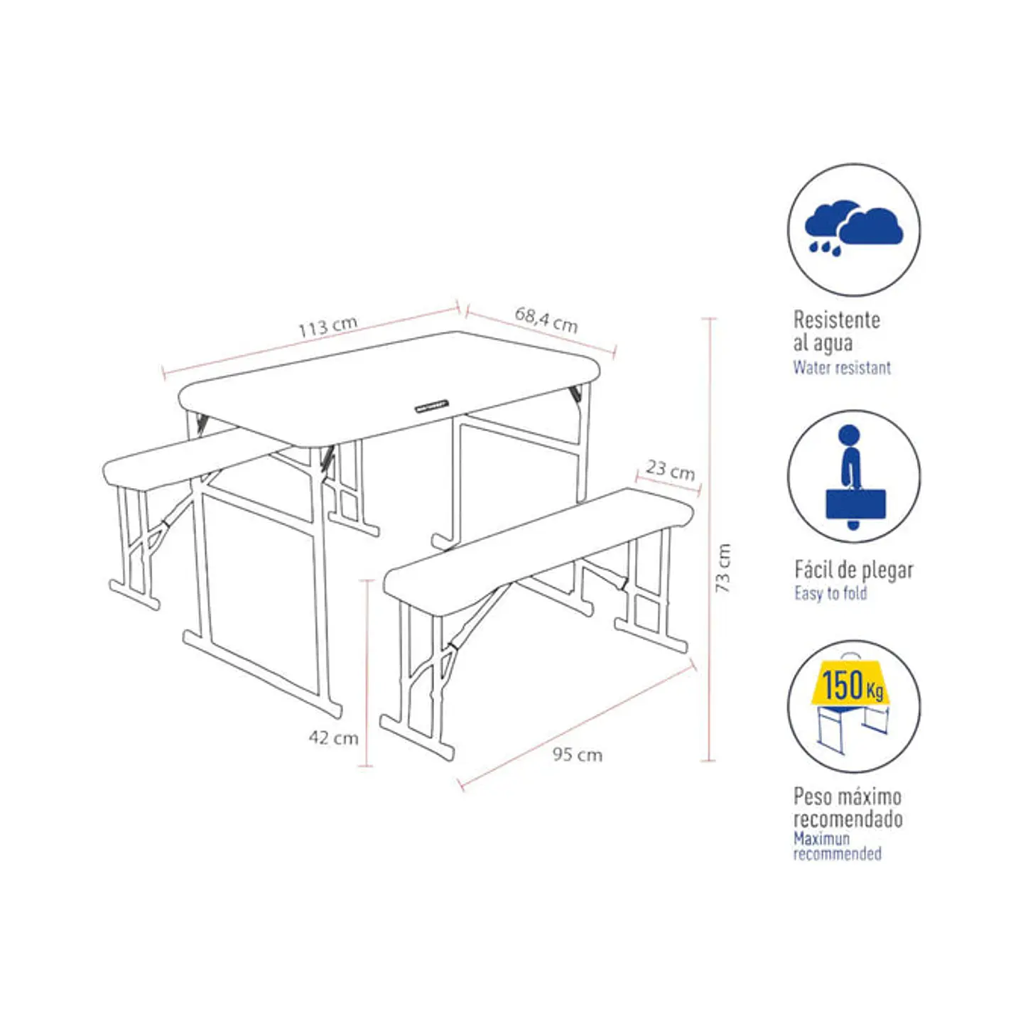 Set Mesa Y Bancos Plegables 113X68.5X73Cm 3