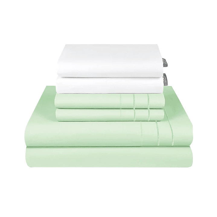 Sábana Menta 1800 King 2 Piezas + Mix Fundas 5